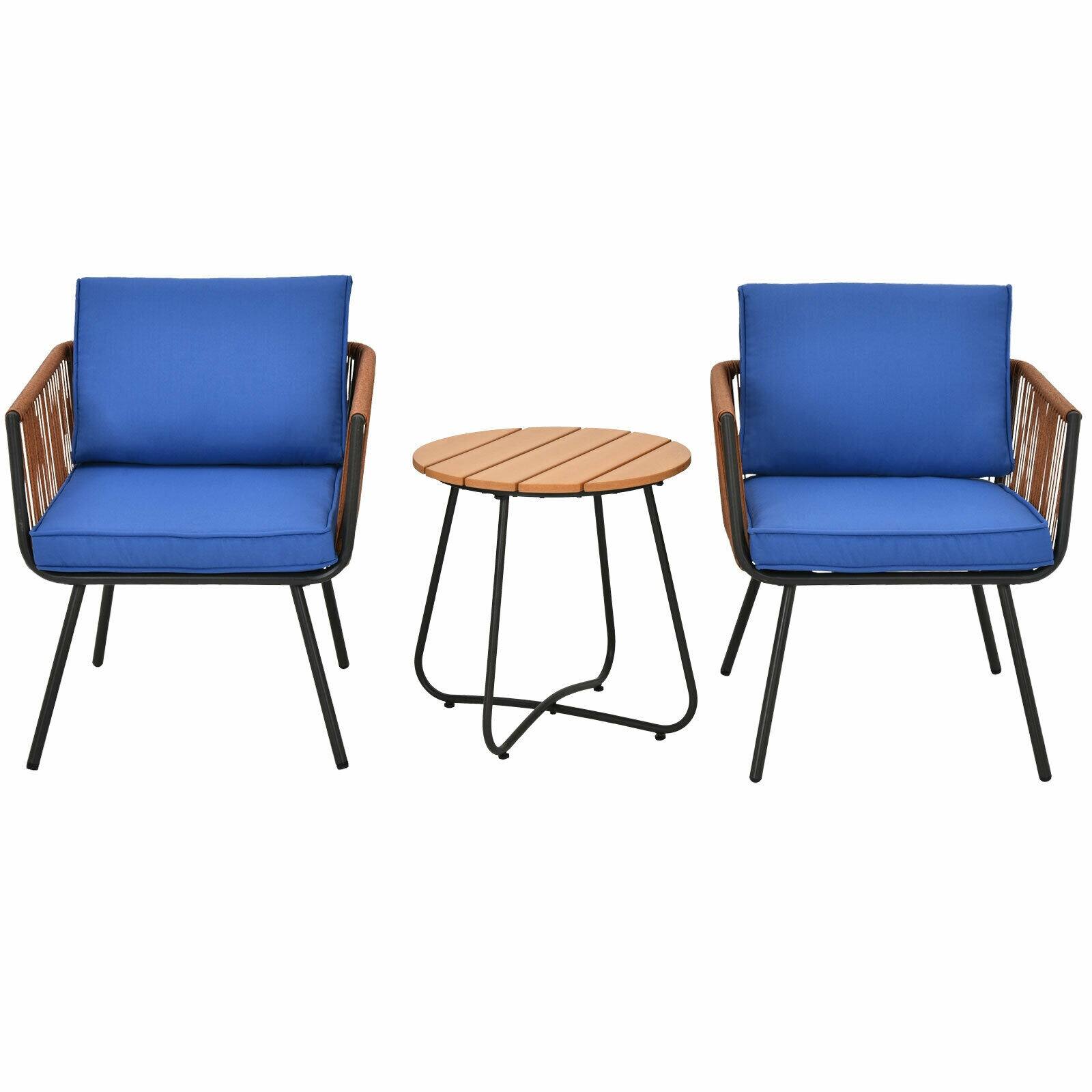 Alt View 4. SlickBlue - 3-Piece Patio Bistro Set with Armrests and Soft Cushions for Outdoor Seating - Blue.