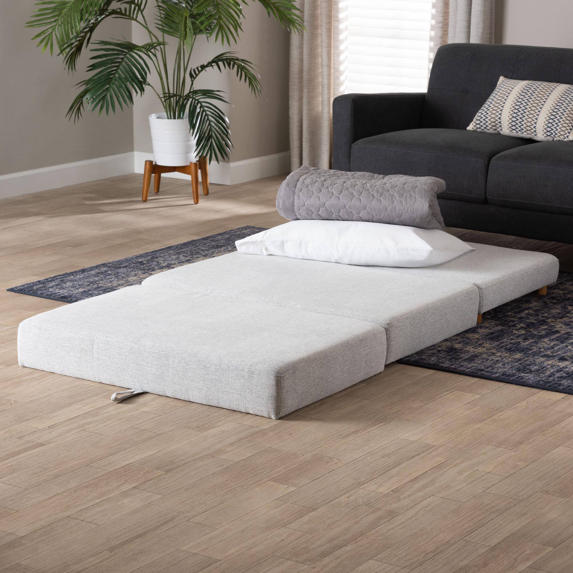 Alt View 6. Baxton Studio - Sabriel Modern Fabric Convertible Sleeper Ottoman - Light Grey/Oak Brown.