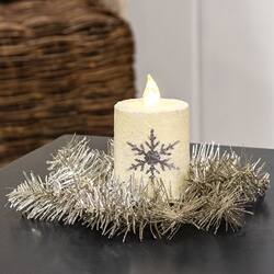 Angle. BreeBe - Glistening Platinum Pine Candle Ring - 2" - Silver.