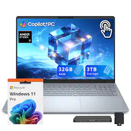 Dell - Plus 16" 2K Touchscreen Laptop,Ryzen AI 7 350,32GB RAM,2TB SSD+1TB Dock Set,Backlit Keyboard,Wi-Fi 7,Win11 Pro - Blue