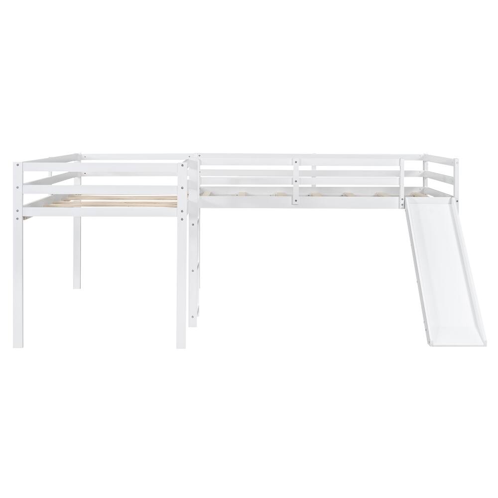 Alt View 9. Loheer - Loheer L-Shaped Twin Loft Bed with Slide and Ladder, White Corner Bed - White.