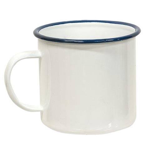BreeBe - *Blue Rim Enamel Soup Mug - White, Blue