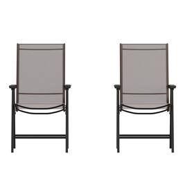 Emma + Oliver - Outdoor Folding Patio Sling Chair / Portable Chair (2 Pack) - Brown