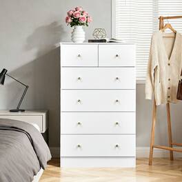 Kadyn - 6-Drawer Cabinet, 4+2 Storage Dresser with Matte Gold Handles - White