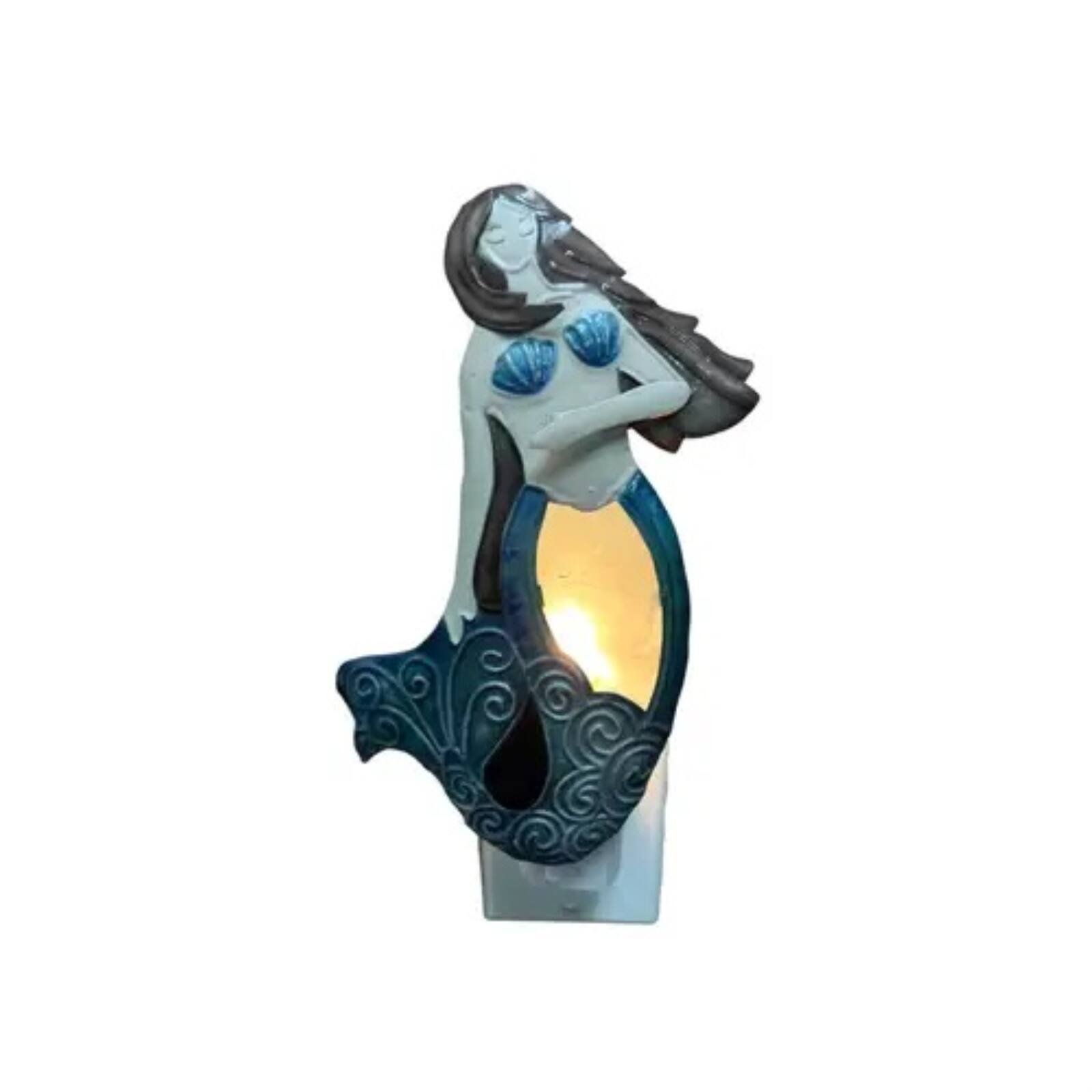 Angle. Bamboo Source Tropical Decor - Bamboo Source Blue Mermaid Capiz Shell Plug in Night Light 7 Inch - Blue.