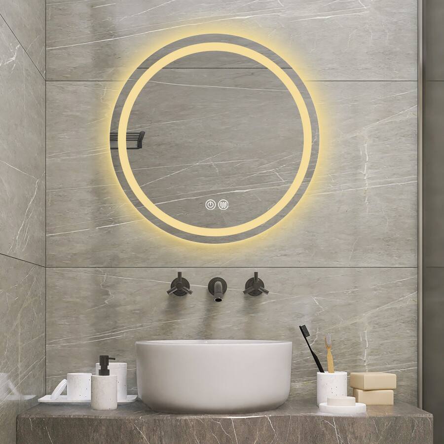 BreeBe 27 in LED Bathroom Vanity Mirror Polished Crystal Round Smart ...