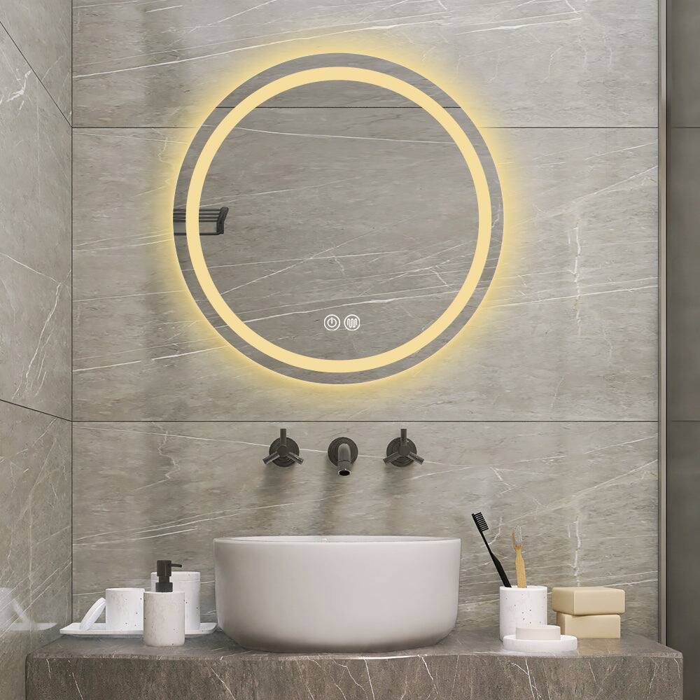 BreeBe 27 in LED Bathroom Vanity Mirror Polished Crystal Round Smart ...
