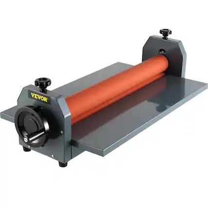 Front. VEVOR - 51 Inch Cold Laminator Machine 10mm Manual Vinyl Photo Film Cold laminator Hand Crank Pressure Cold Roll laminator - Grey + Orange.