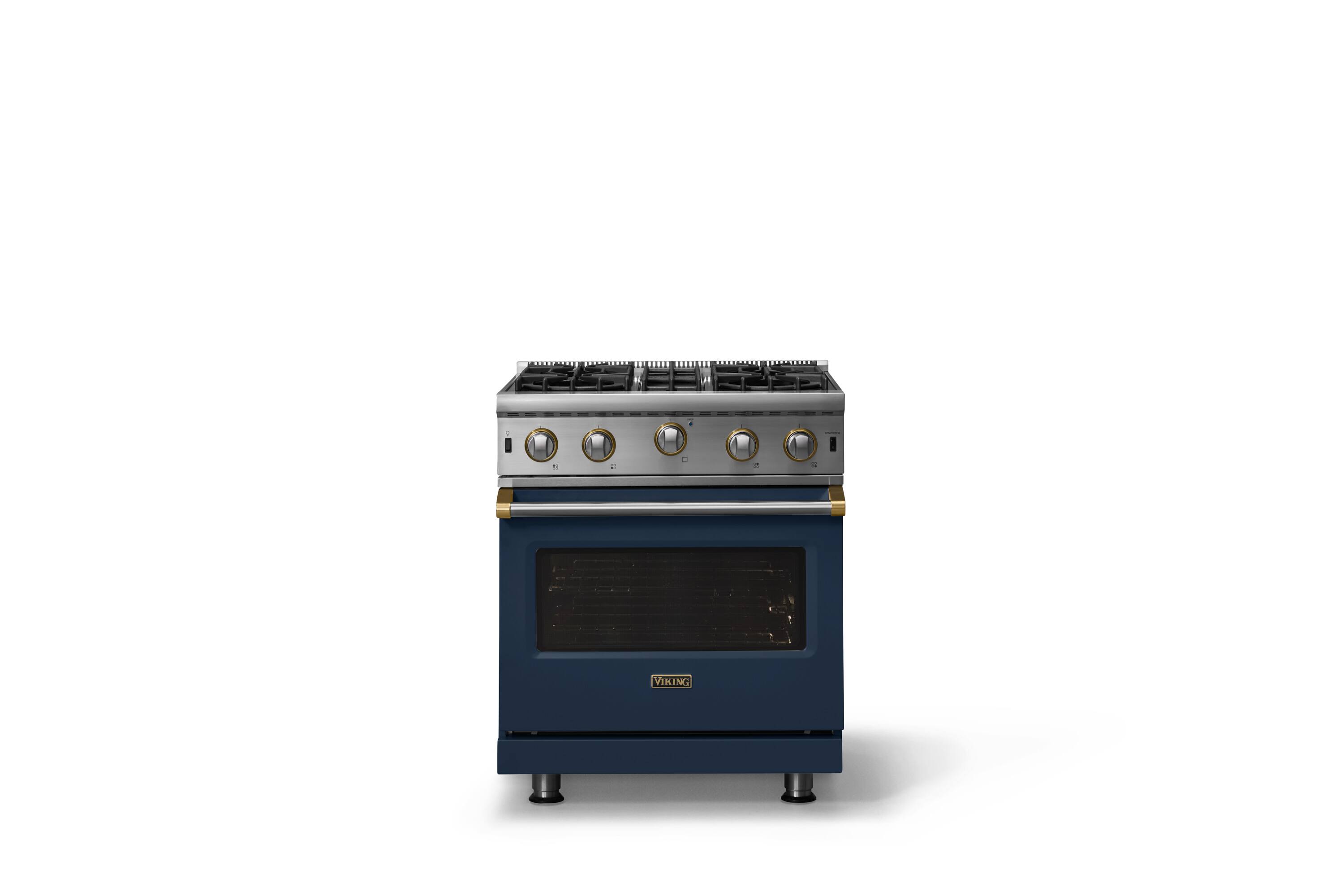 Alt View 1. Viking - 30"W. 4.0 Cu. Ft. Freestanding Self-Clean Open Burner Gas Convection Range - Slate Blue w. Brushed Brass Trim - Slate Blue.
