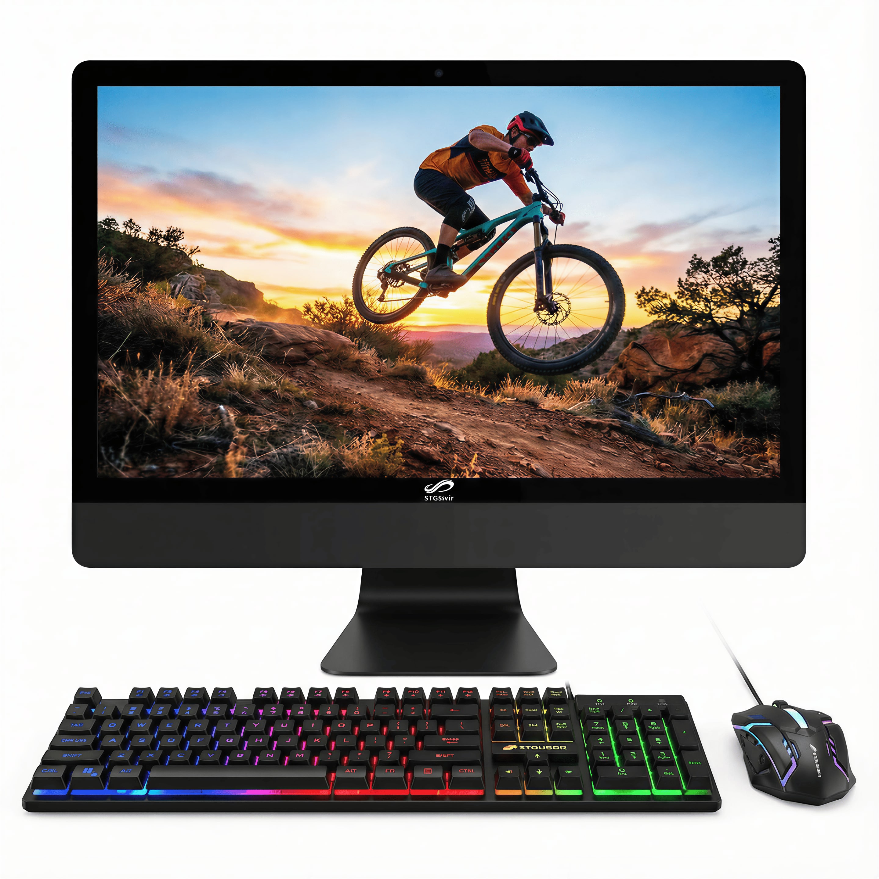 STGSivir - All in One Desktop PC, 22" FHD Display, i5 up to 3.6GHz, 16G RAM, 1TB SSD, WiFi&BT, RGB Keyboard&Mouse, Win11H - Black