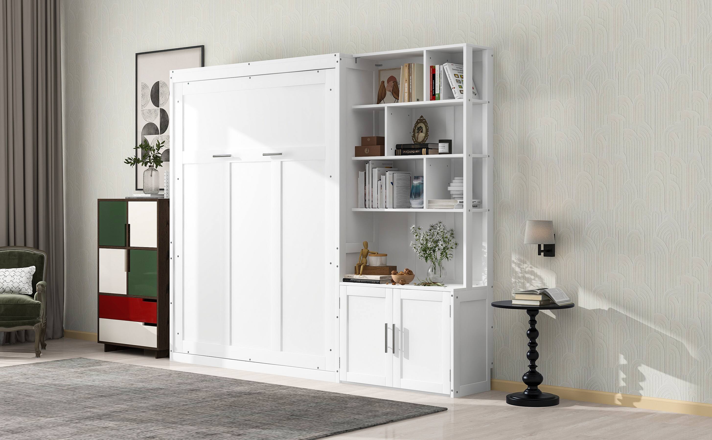 Back. Tiramisubest - Full Size White Murphy Bed, Solid Wood + MDF, 95x16x84 inches, 228 lbs - White.
