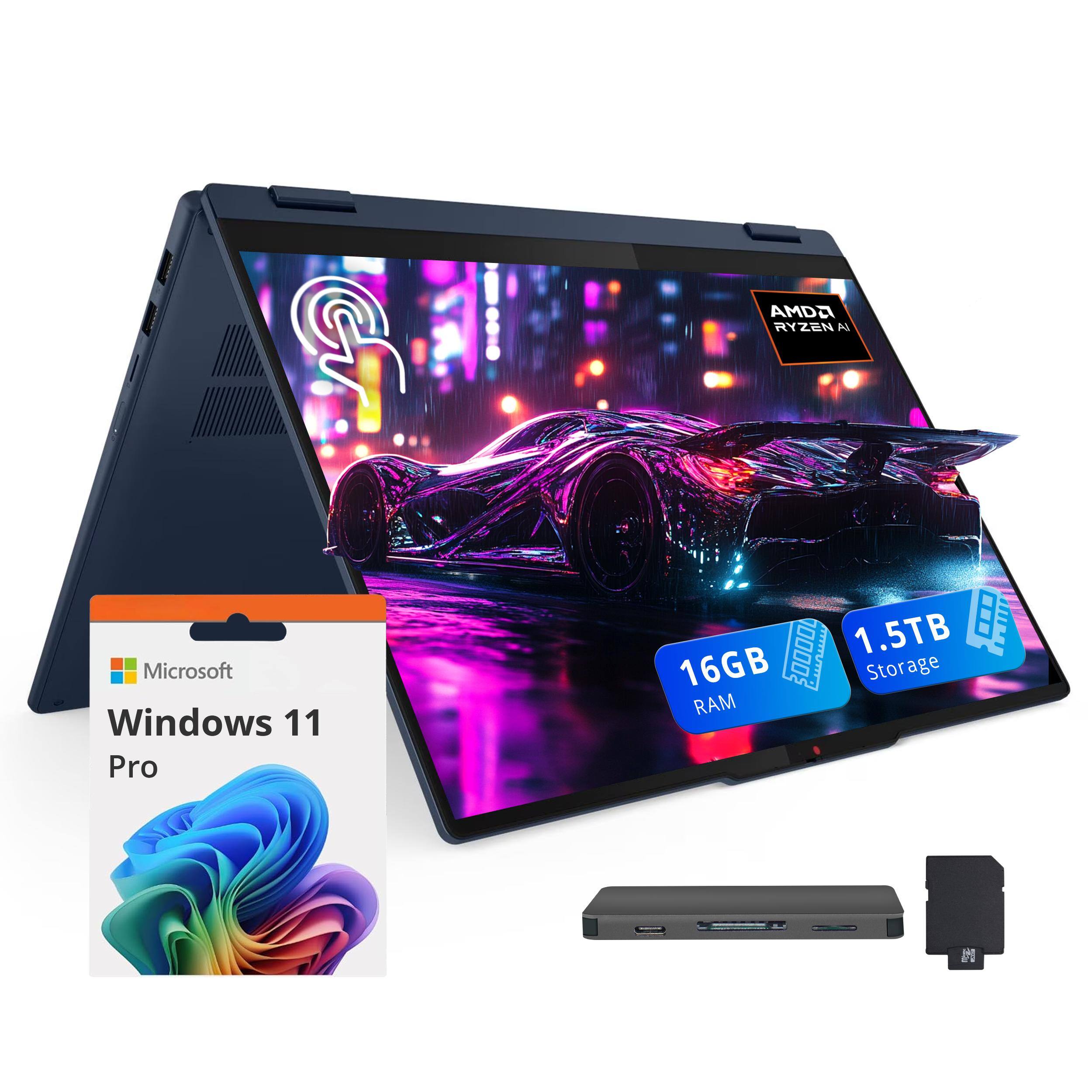 Lenovo - IdeaPad 5 16" 2-in-1 Touchscreen Laptop,Ryzen AI 7 350,16GB RAM,512GB SSD+1TB Dock Set,Radeon 860M,Win11 Pro - Blue