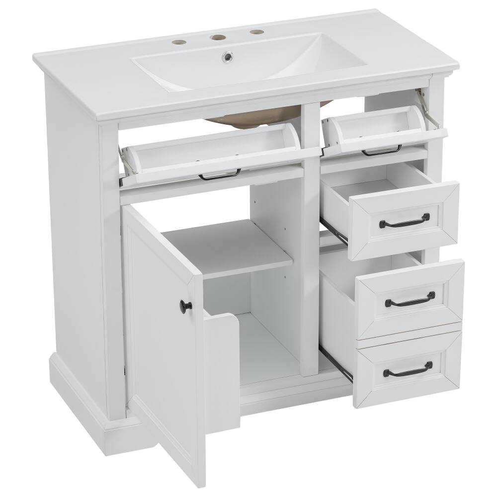 Alt View 10. Loheer - Loheer 36 inch white bathroom vanity with sink Freestanding Cabinet with 4 Drawers - White.