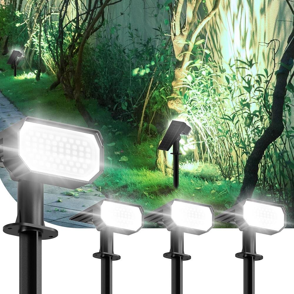 MOSZAR LLC - Outdoor Solar Spotlights: 4 Pack of Adjustable Brightness 6500K LED Solar - Cool White