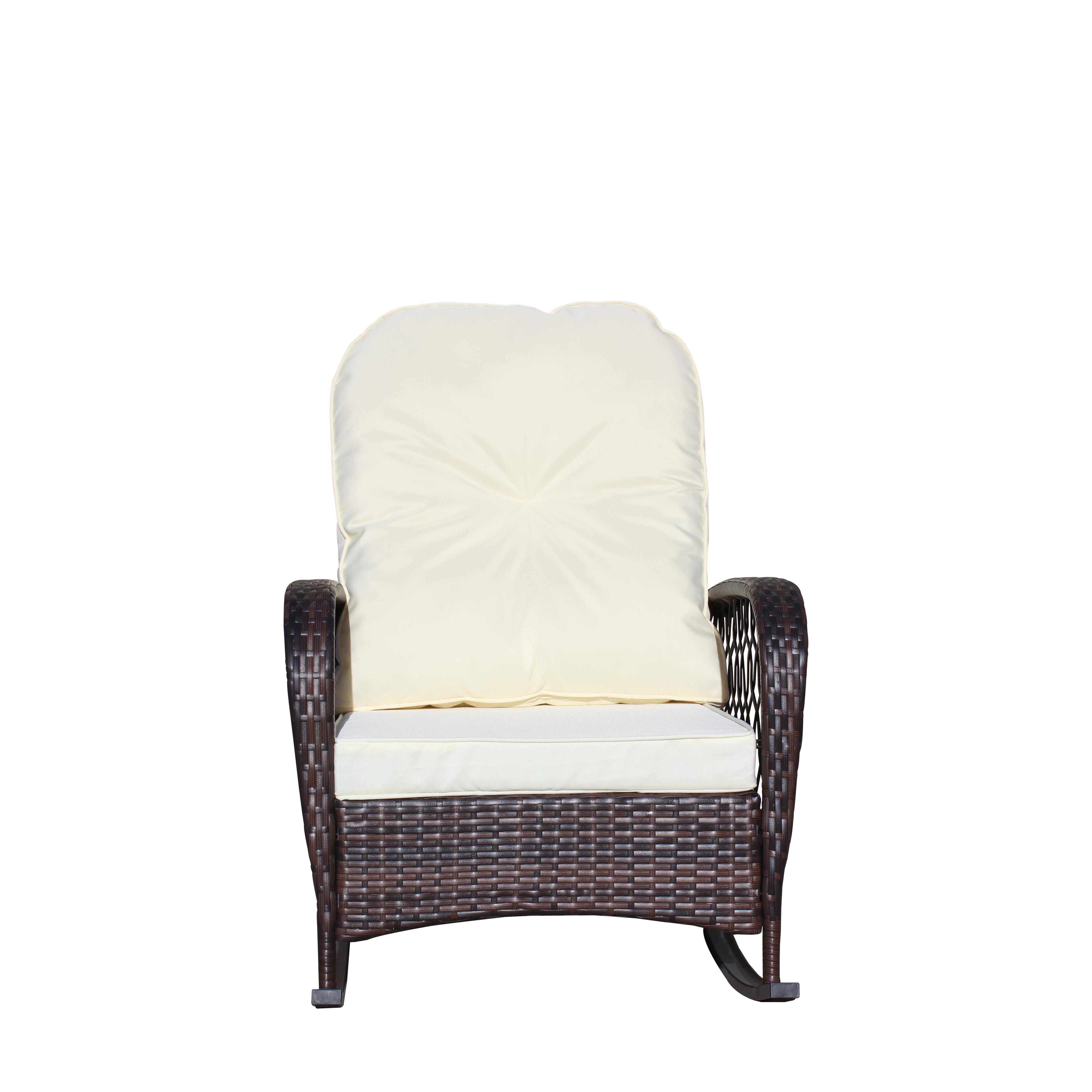 Alt View 6. Tiramisubest - Outdoor Wicker Rocking Chair with Wide Seat,Steel Frame & Thick Cushion for Patio,Garden,Backyard,Beige Cushion - Brown+Beige.