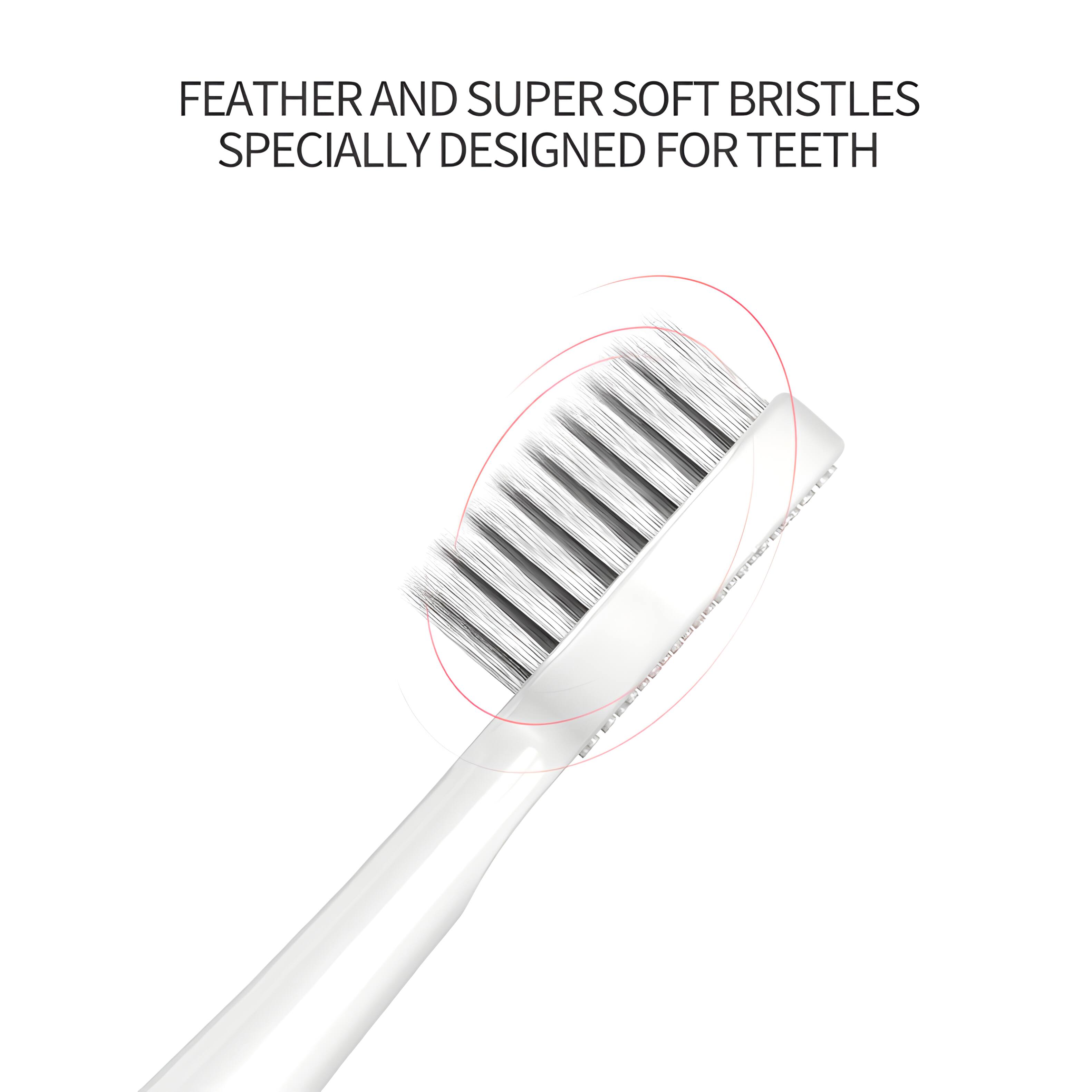 FEATHER AND SUPER SOFT BRISTLES SPECIALLY DESIGNED FOR TEETH