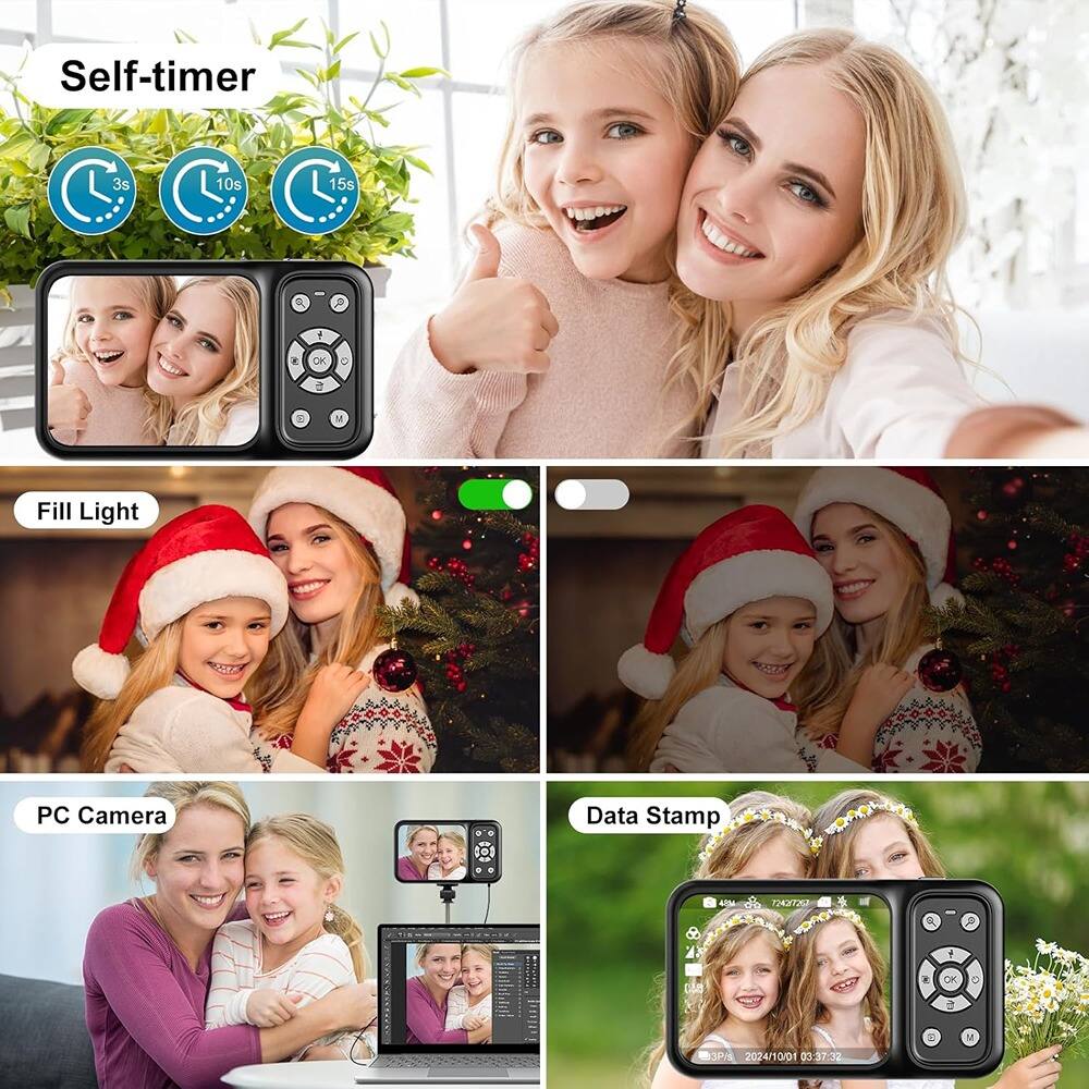 Self-timer  
3s 10s 15s  

Fill Light  

PC Camera  

Data Stamp  
2024/10/01 00:37:32