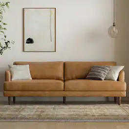 Simpli Home - Livingston 90 inch Wide Mid-Century Modern Sofa in Sienna Top Grain Genuine Leather - Sienna