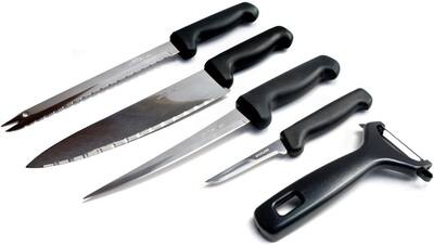 Front. Kitchen + Home - 5 Piece Stainless Steel Starter Kitchen Knife Set - black.