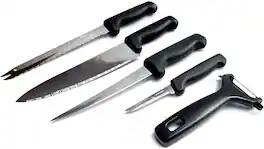 Kitchen + Home - 5 Piece Stainless Steel Starter Kitchen Knife Set - Black