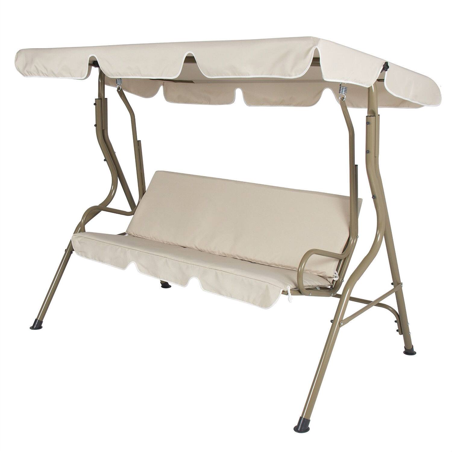 Angle. Hivvago - Outdoor Porch Swing Patio Deck Glider with Canopy in Beige - Beige.