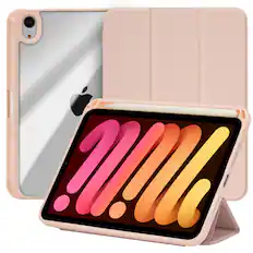 Front. Vena - For Apple iPad Mini 6 Case Clear, iPad Mini A17 Pro Case, iPad Mini 7 Case, Slim Trifold Stand, Protective Cover Pink - Pink.