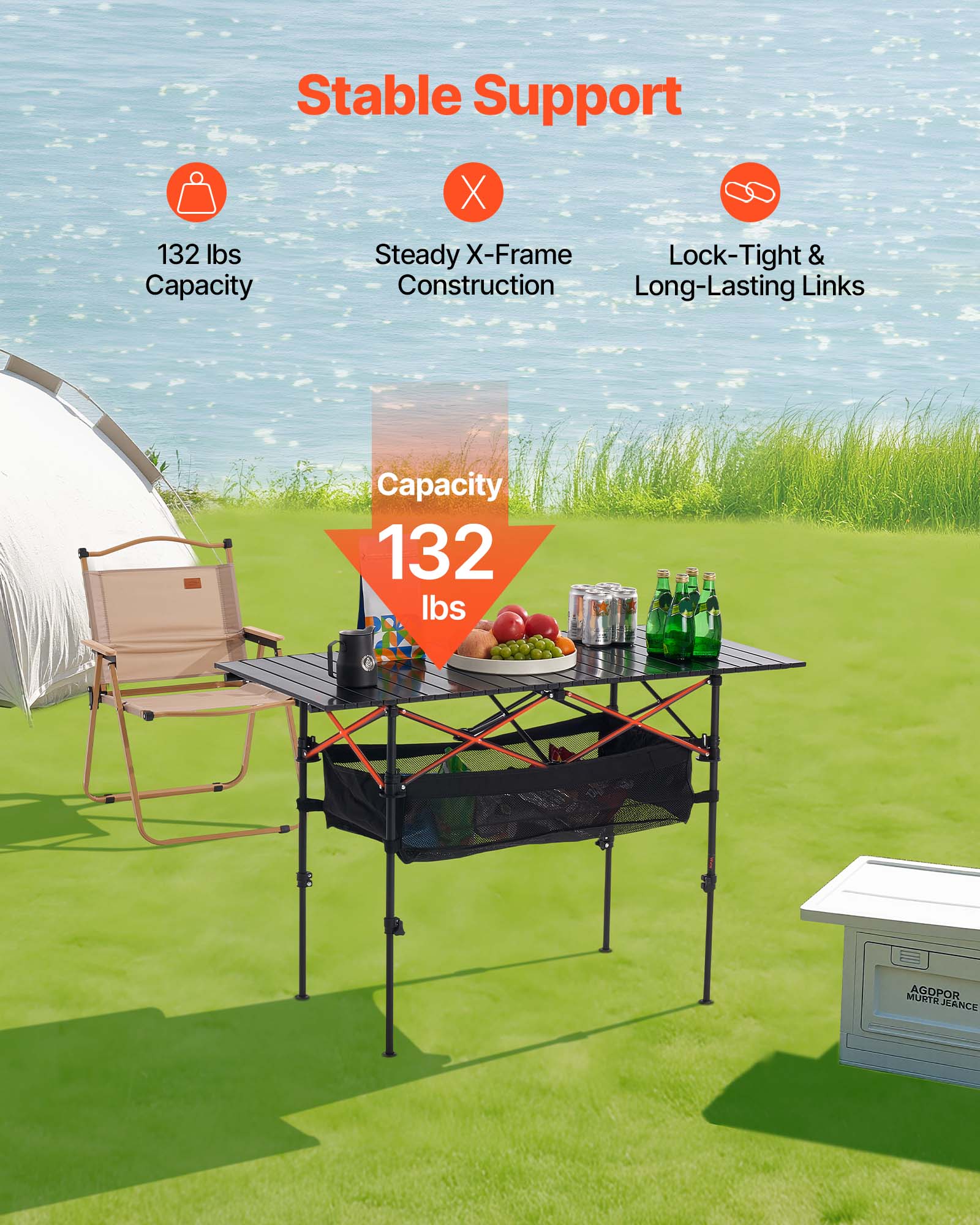 Stable Support

- 132 lbs Capacity
- Steady X-Frame Construction
- Lock-Tight & Long-Lasting Links

Capacity 132 lbs