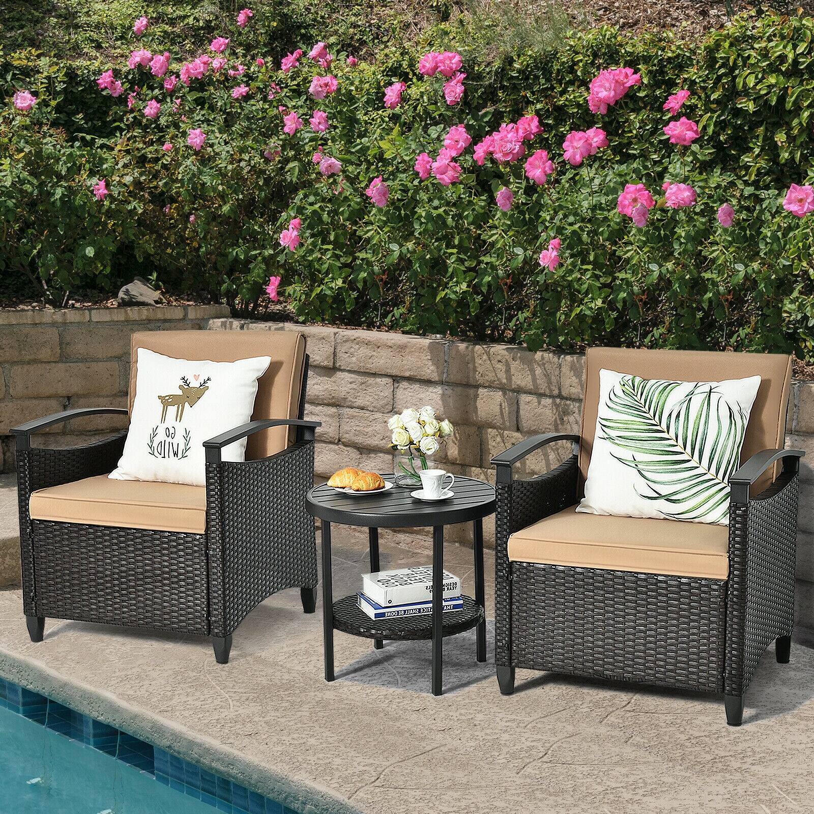 Left. SlickBlue - 3-Piece Patio Rattan Furniture Set with Cushioned Sofa and Storage Table - Brown.