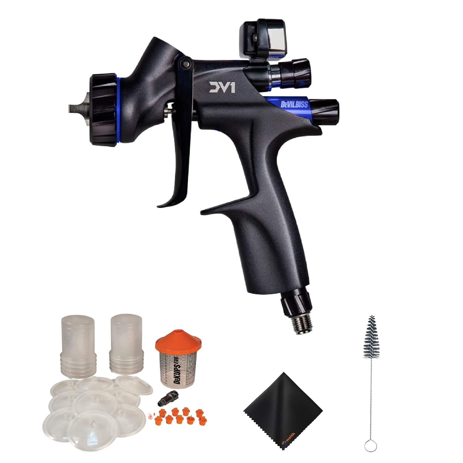 Devilbiss - 704504 Spray Gun, 24 oz Demo Dekups, Cup Cleaning Brush & Cloth - Kit