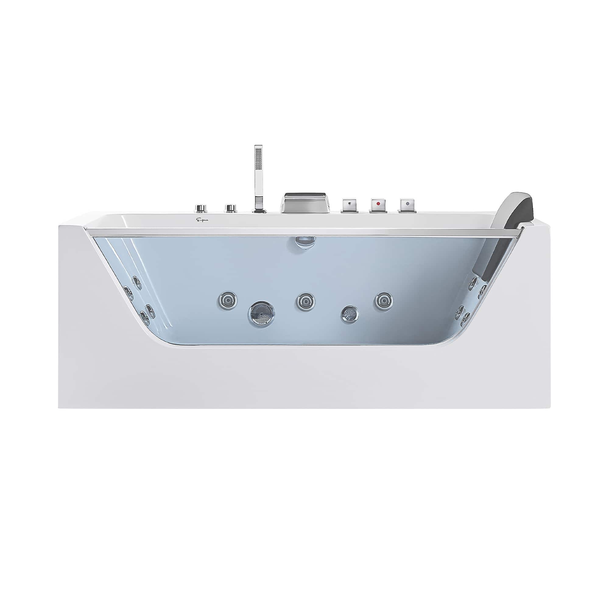 Empava - 67 in. x 30 in. Alcove Whirlpool Bathtub Rectangular hydrotherapy Jetted Soaking Bath Tub with Center Drain - White