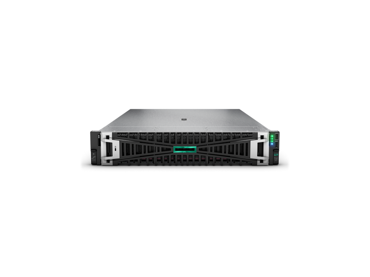 Front. HPE Aruba - HPE ProLiant DL380 Gen11 6530 2.1GHz 32-Core / 2x32GB / 10/25GbE / 8SFF / 2x960GB SSD / MR416i-o / 2x1000W PS - Black.