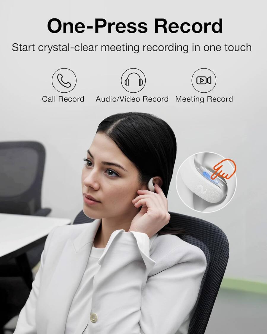 VIAIM OpenNote AI Recorder Open Ear Headphones with FlashRecord, Call ...