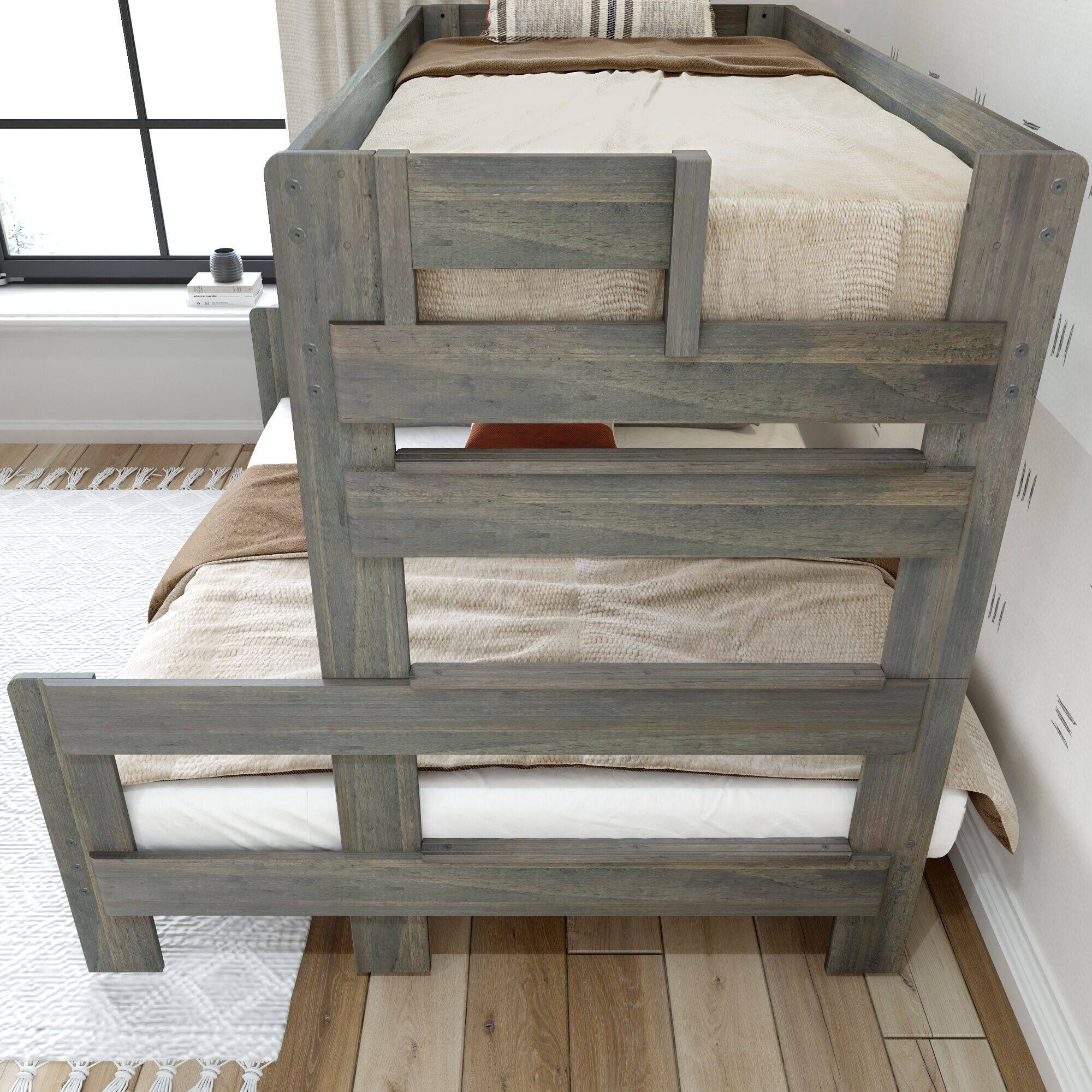 Alt View 2. Plank+Beam - Farmhouse Twin XL over Queen Bunk Bed Bed, Driftwood - Driftwood.