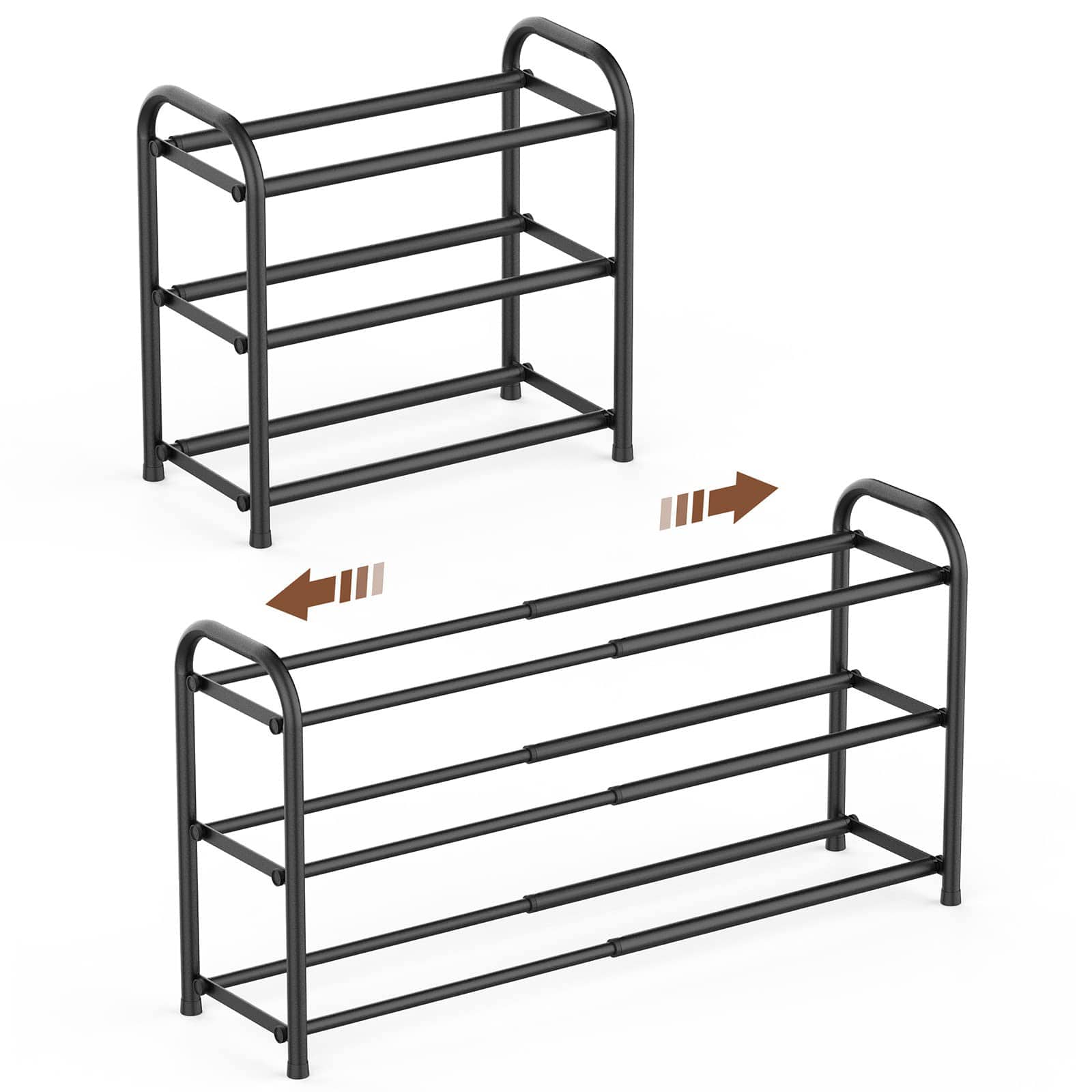 Dazzed Corner - 3-Tier Expandable Shoe Rack,Adjustable Heavy Duty Metal Free Standing Shoe Rack - Black