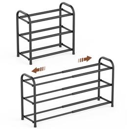 Dazzed Corner - 3-Tier Expandable Shoe Rack,Adjustable Heavy Duty Metal Free Standing Shoe Rack - Black