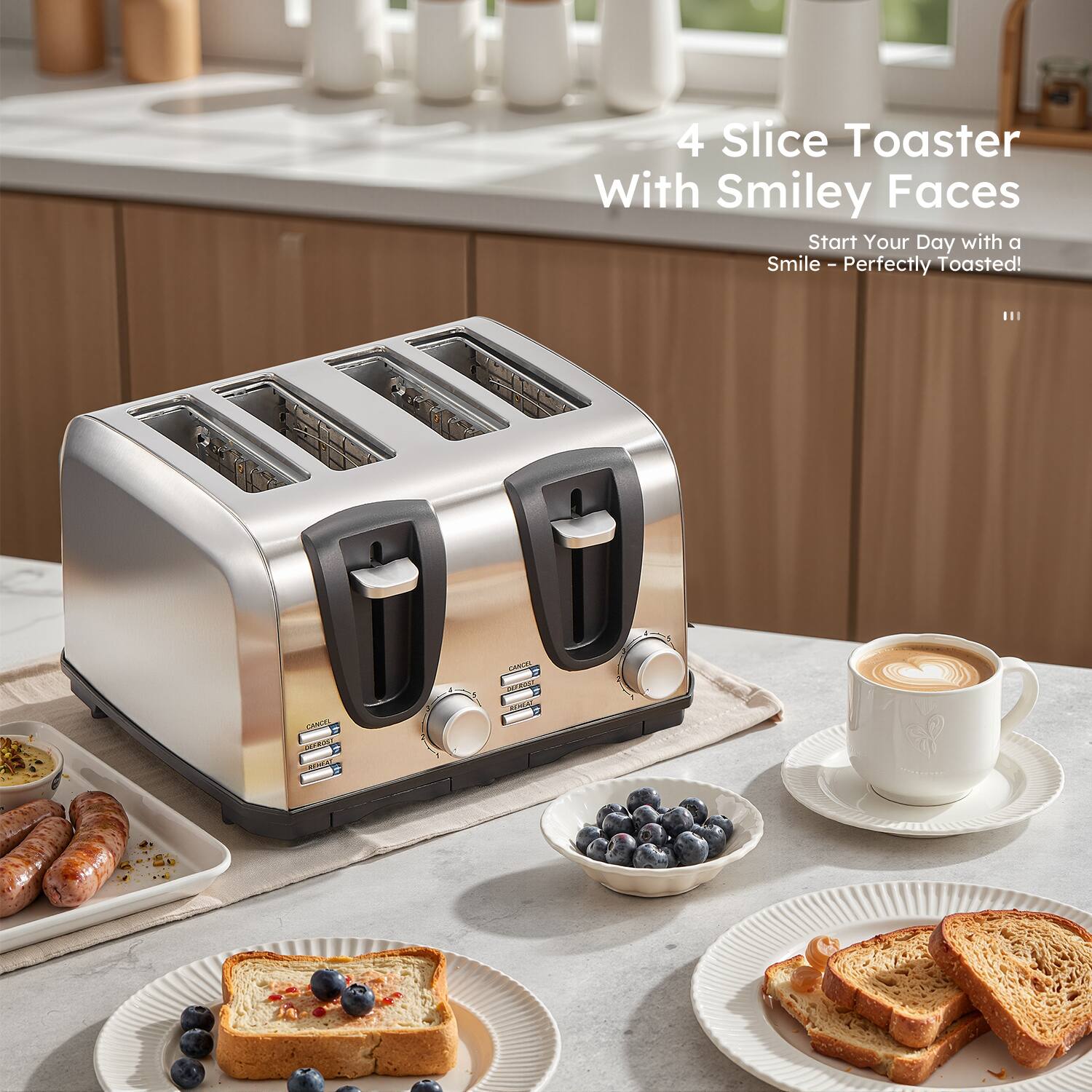 4 Slice Toaster With Smiley Faces  
Start Your Day with a Smile - Perfectly Toasted!