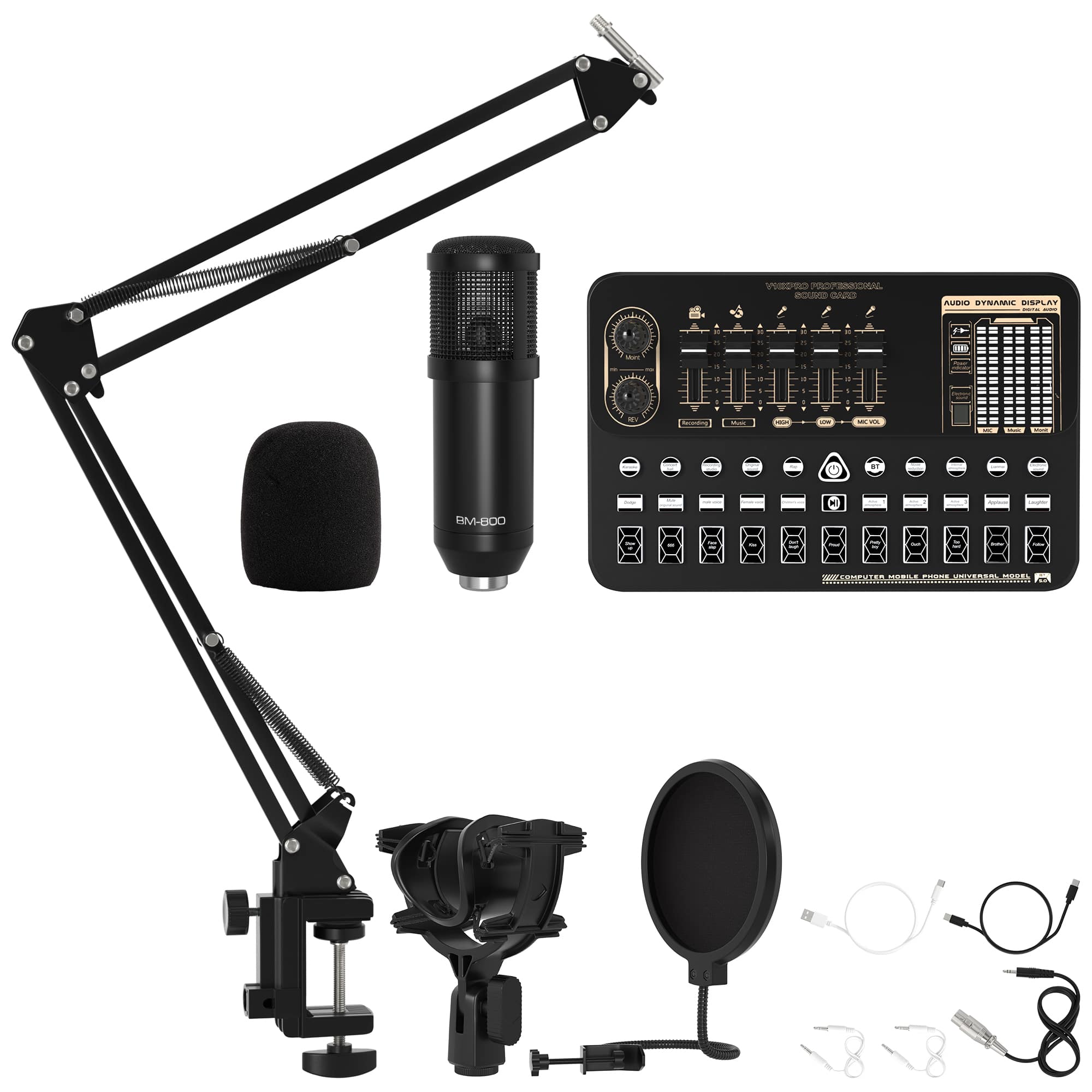Topteng - V10 Pro Live Sound Card & M800 Mic Set - 16 Voice Effects, Smart Denoise, OTG for TikTok/YouTube/Karaoke​