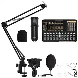 Topteng - V10 Pro Live Sound Card & M800 Mic Set - 16 Voice Effects, Smart Denoise, OTG for TikTok/YouTube/Karaoke