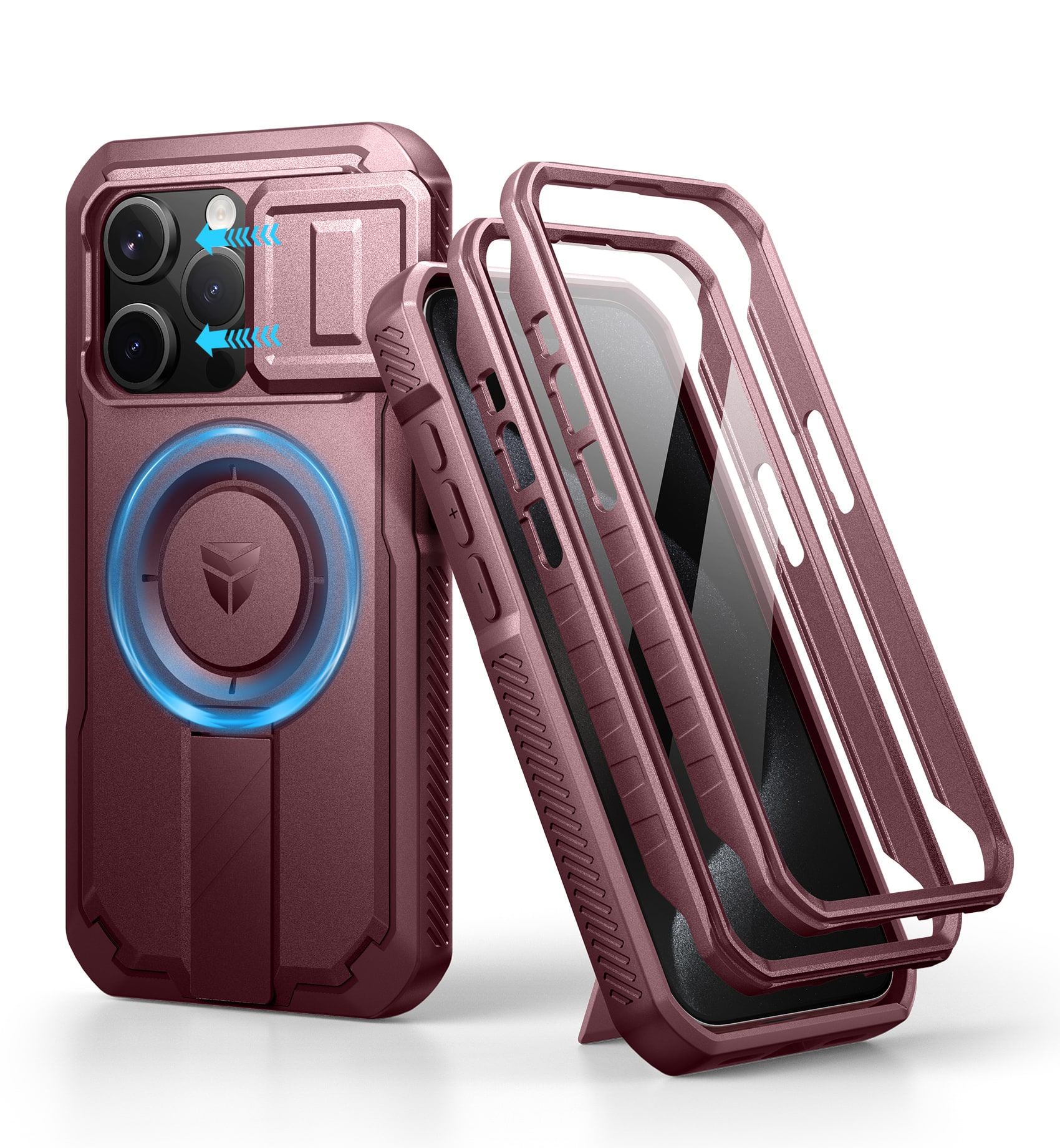 dexnor - iPhone 15 Pro Case with Slide Camera Cover & Adjustable Kickstand & Built-in Screen Protector - Maroon Red price history on PriceWatchPro