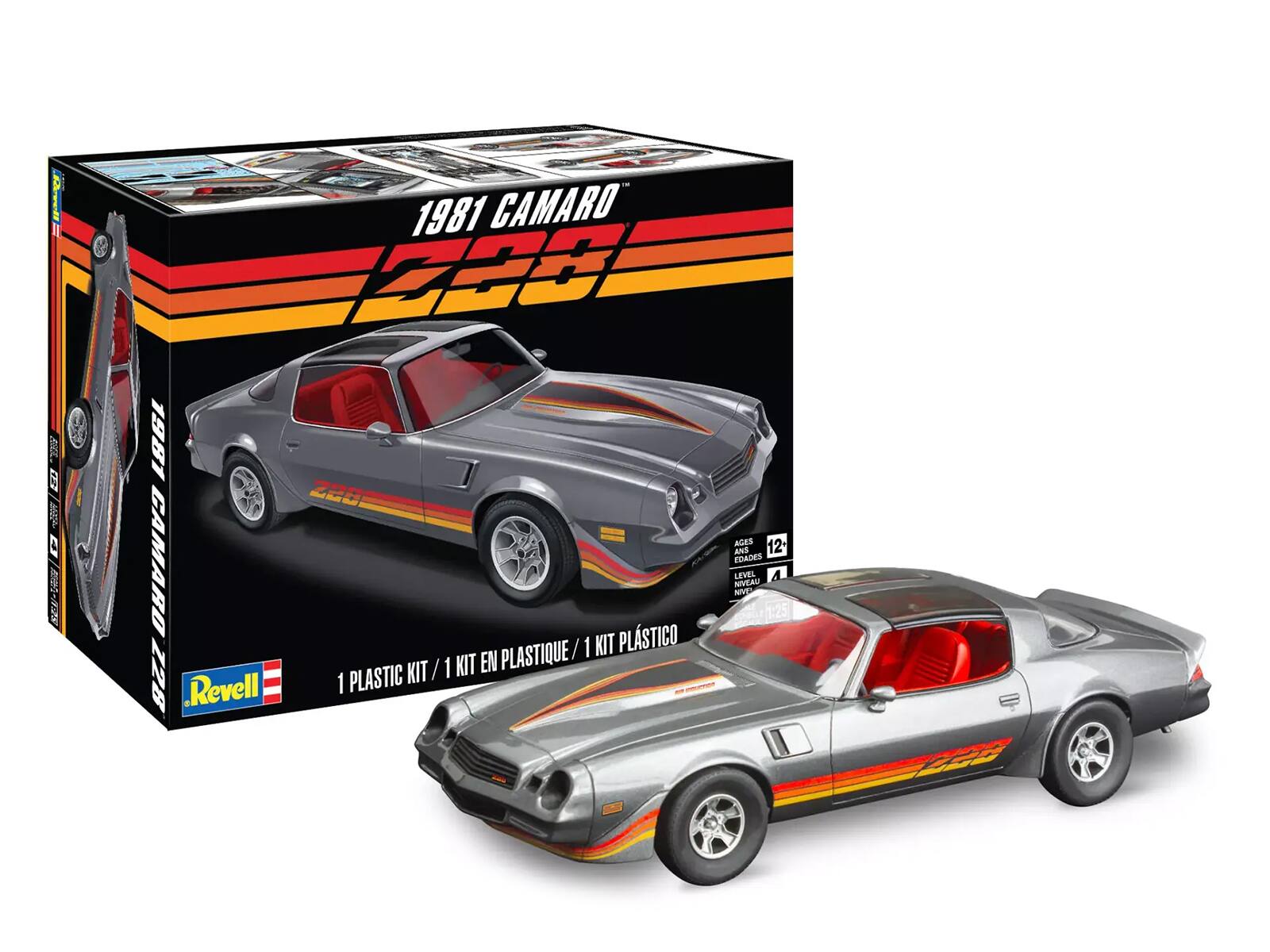 1981 CAMARO Z28  
1 PLASTIC KIT / 1 KIT EN PLASTIQUE / 1 KIT PLÁSTICO  
AGES 12+ / EDAD 12+ / NIVEAU 4 / NIVEAU 4  
1:25  
Revell