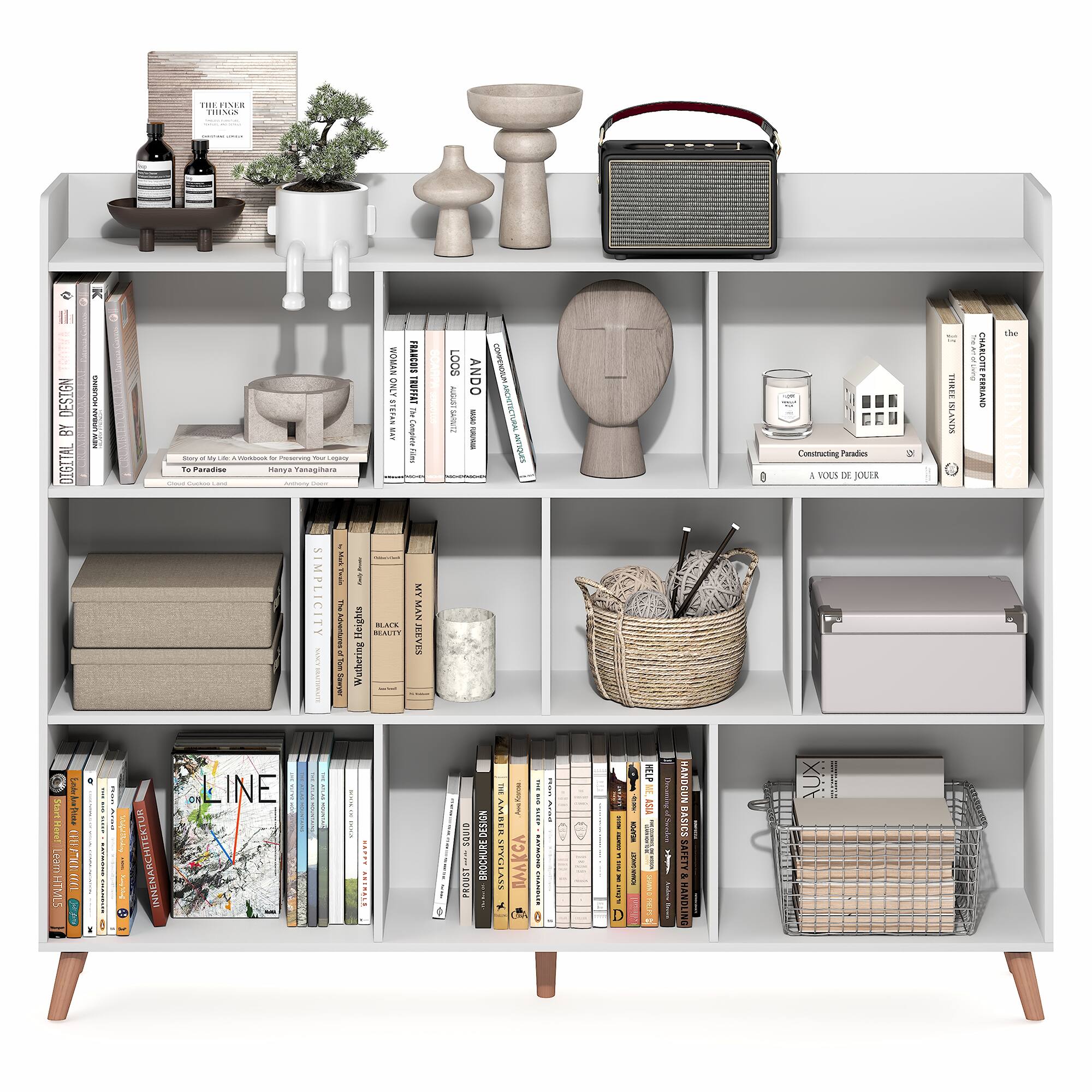 Sure, here is the corrected and grouped text from the image:

**Top Shelf:**
- THE THINGS THAT MATTER
- HARRY YASHGARHAR
- Story of a Little Workshop and the Pursuit of True Legality
- To Paradise
- HARRY YASHGARHAR
- CONSTRUCTING PARADISE
- A VOIX DE JOUER
- the CHICAGOTREND
- THE THINGS THAT MATTER

**Second Shelf:**
- DISTILL BY DESIGN
- THE THINGS THAT MATTER
- THE THINGS THAT MATTER
- LOS ANGELES
- LOS ANGELES
- THE THINGS THAT MATTER
- CONSTRUCTING PARADISE
- A VOIX DE JOUER

**Third Shelf:**
- ALLIGATOR
- THE THINGS THAT MATTER
- BLACK BEAUTY
- THE THINGS THAT MATTER
- THE THINGS THAT MATTER
- THE THINGS THAT MATTER

**Fourth Shelf:**
- SIMPLY COOKING
- SIMPLY COOKING
- SIMPLY COOKING
- THE THINGS THAT MATTER
- THE THINGS THAT MATTER
- THE TH