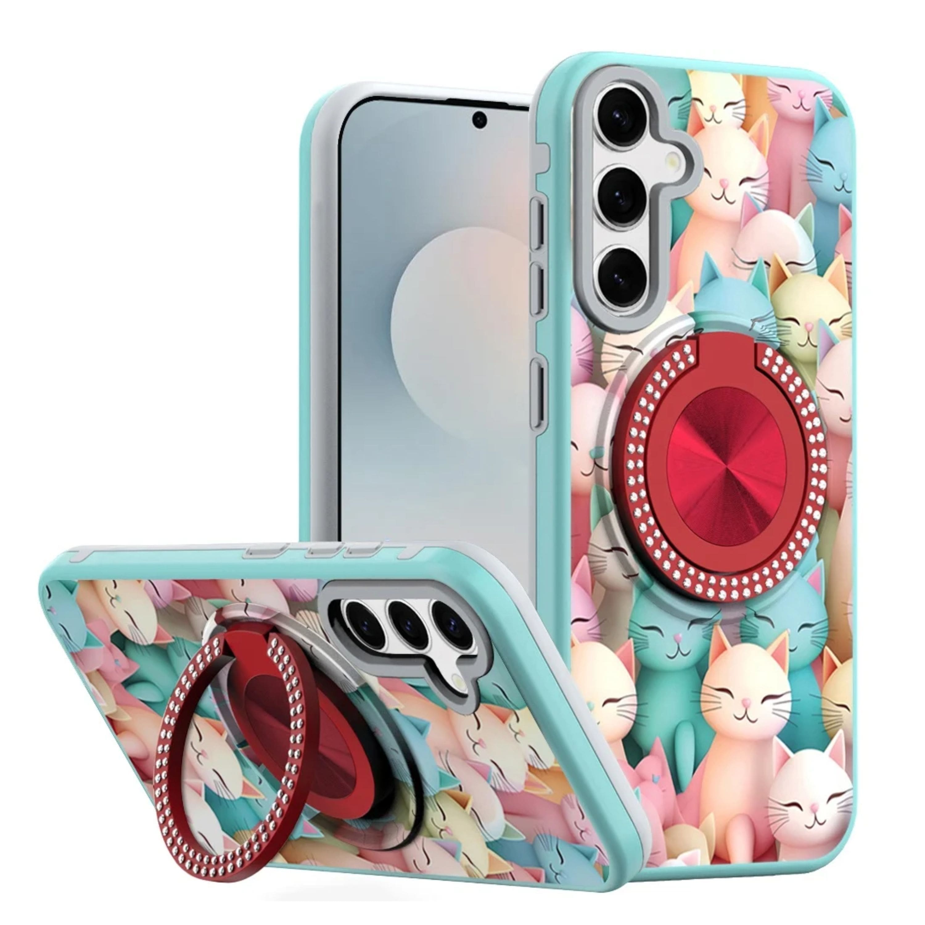 Kitcheniva - Printed Design Case With 360 Stand Tempered Glass For Samsung Galaxy S26+ Plus Cats - Multicolor