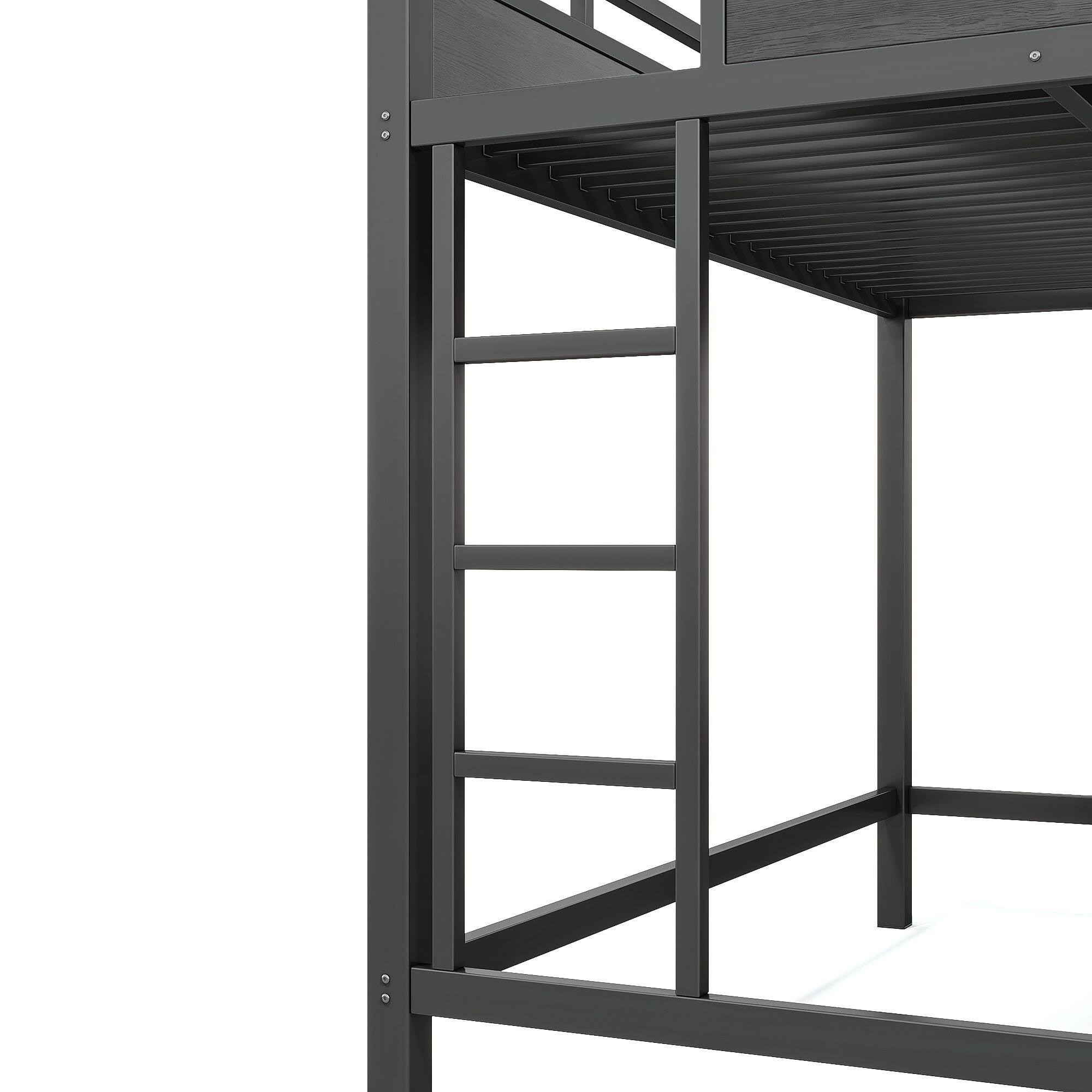 Alt View 7. Boyel Living - Queen Size Loft Bed Frame with Storage Shelves and Pegboard Metal Loft Bed - Black.
