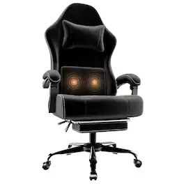 Akoasm - Ergonomic Gaming Chair, Electronic Gaming Chair Fabric Computer Chair with Massage Lumbar Support and Foot Pedals - Black