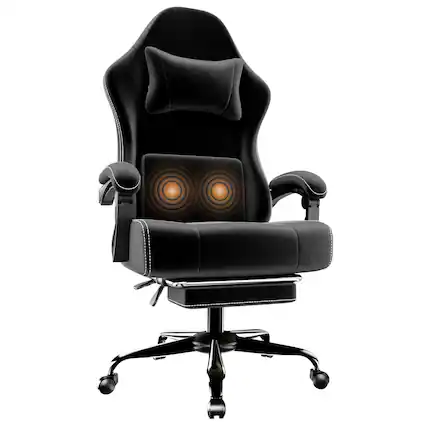 Front. Akoasm - Ergonomic Gaming Chair, Electronic Gaming Chair Fabric Computer Chair with Massage Lumbar Support and Foot Pedals-Black - Black.