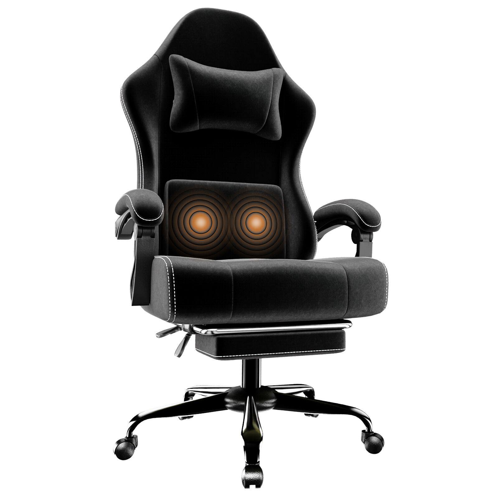 Front. Akoasm - Ergonomic Gaming Chair, Electronic Gaming Chair Fabric Computer Chair with Massage Lumbar Support and Foot Pedals-Black - Black.