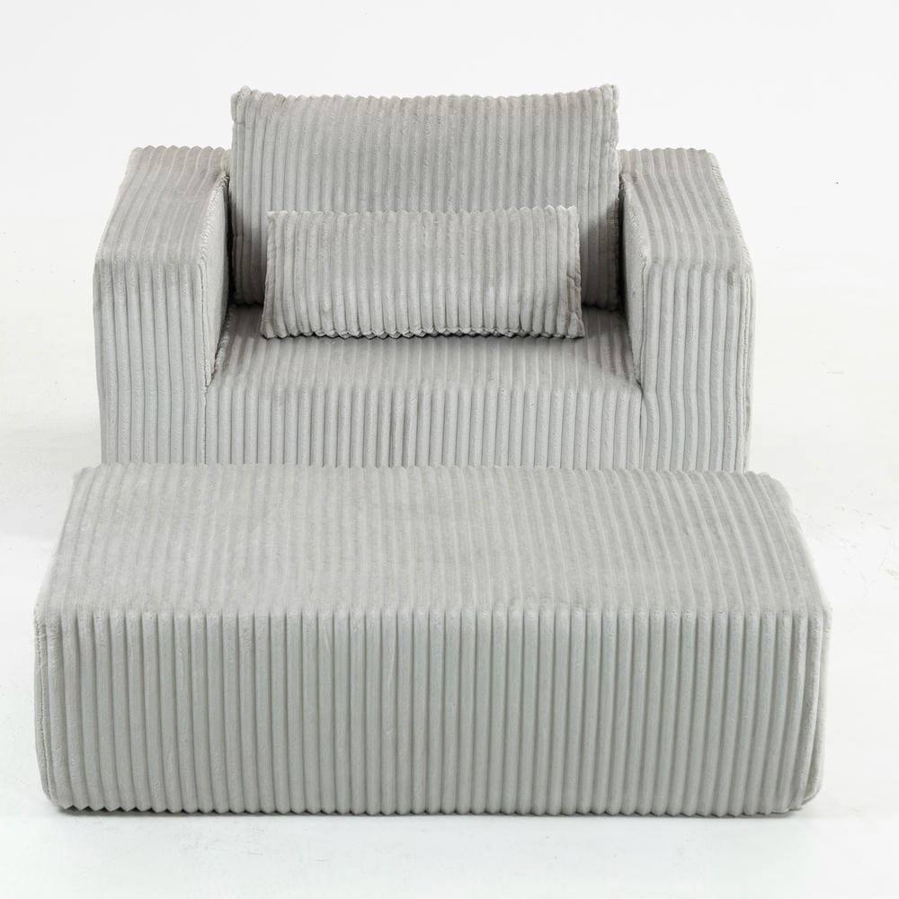 Alt View 10. Kadyn - Oversized All-Foam Lounge Chair with Ottoman, Modular Corduroy, No-Tool Assembly, Smoky Grey - Gray.