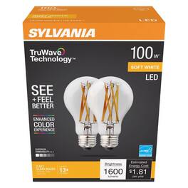 Sylvania - TruWave A21 E26 (Medium) LED Bulb Soft White 100 Watt Equivalence 2 pk