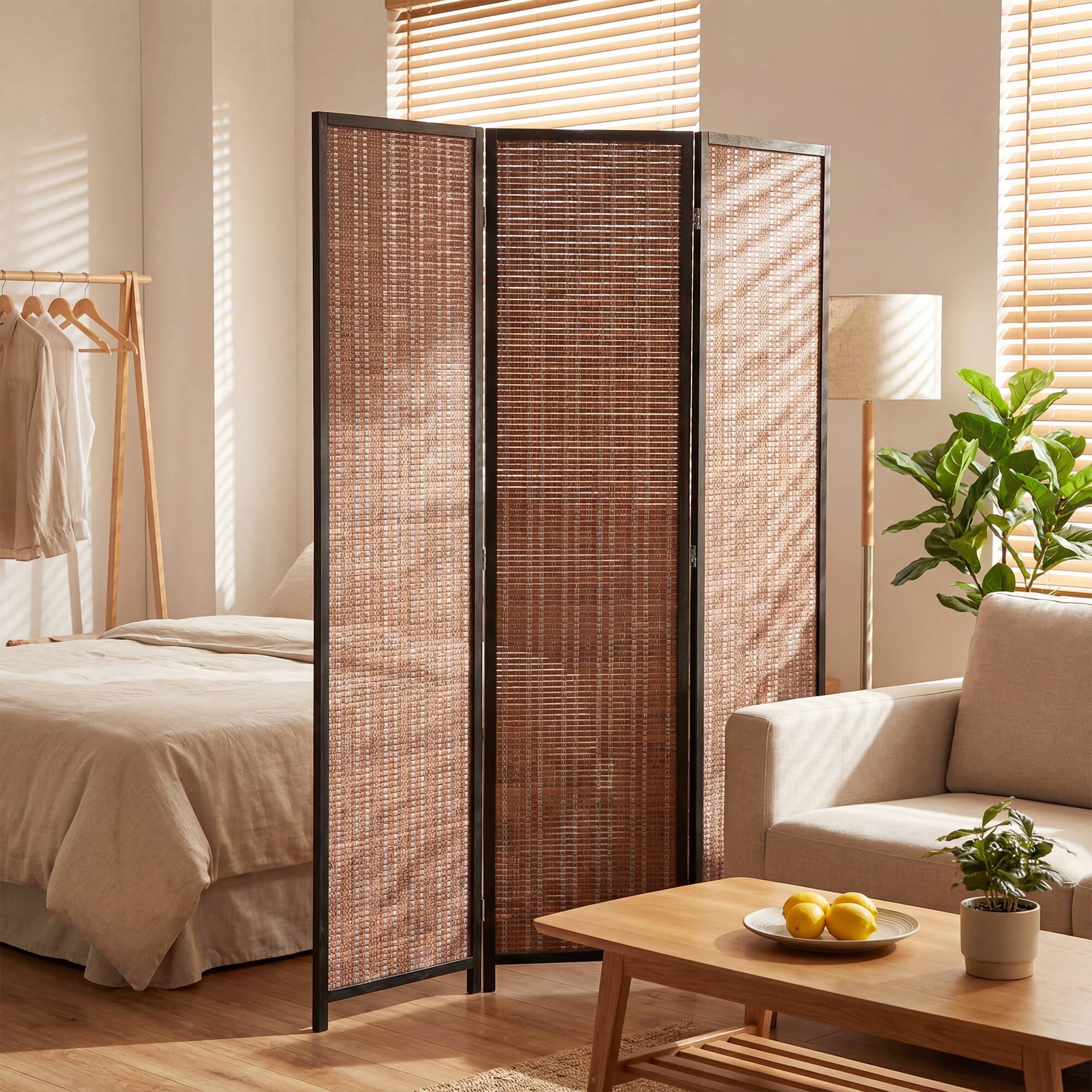 Alt View 1. Homcom - Divider Folding Privacy Screen Freestanding 3 Panel Pine Wood for Bedroom Home Office 6 Ft Tall Black - Black, Brown.