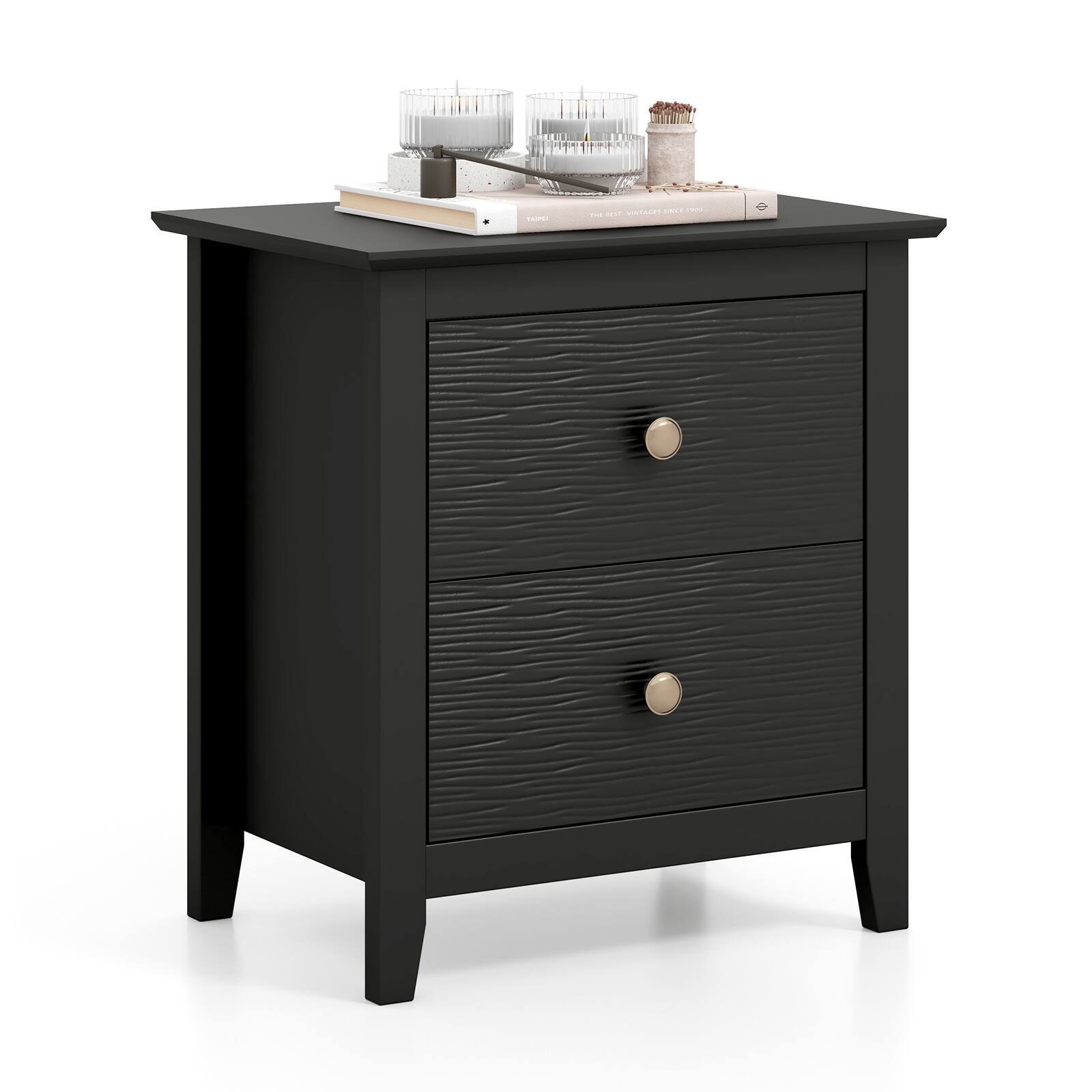 Gymax - Modern Nightstand w/ Storage 2 Drawers & Support Legs for Bedroom White - Black price history on PriceWatchPro